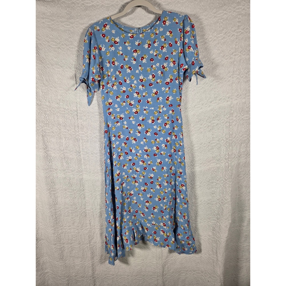 Faithfull The Brand Blue Floral Midi Dress Short Tie Sleeve Ruffle Hem Size S 4